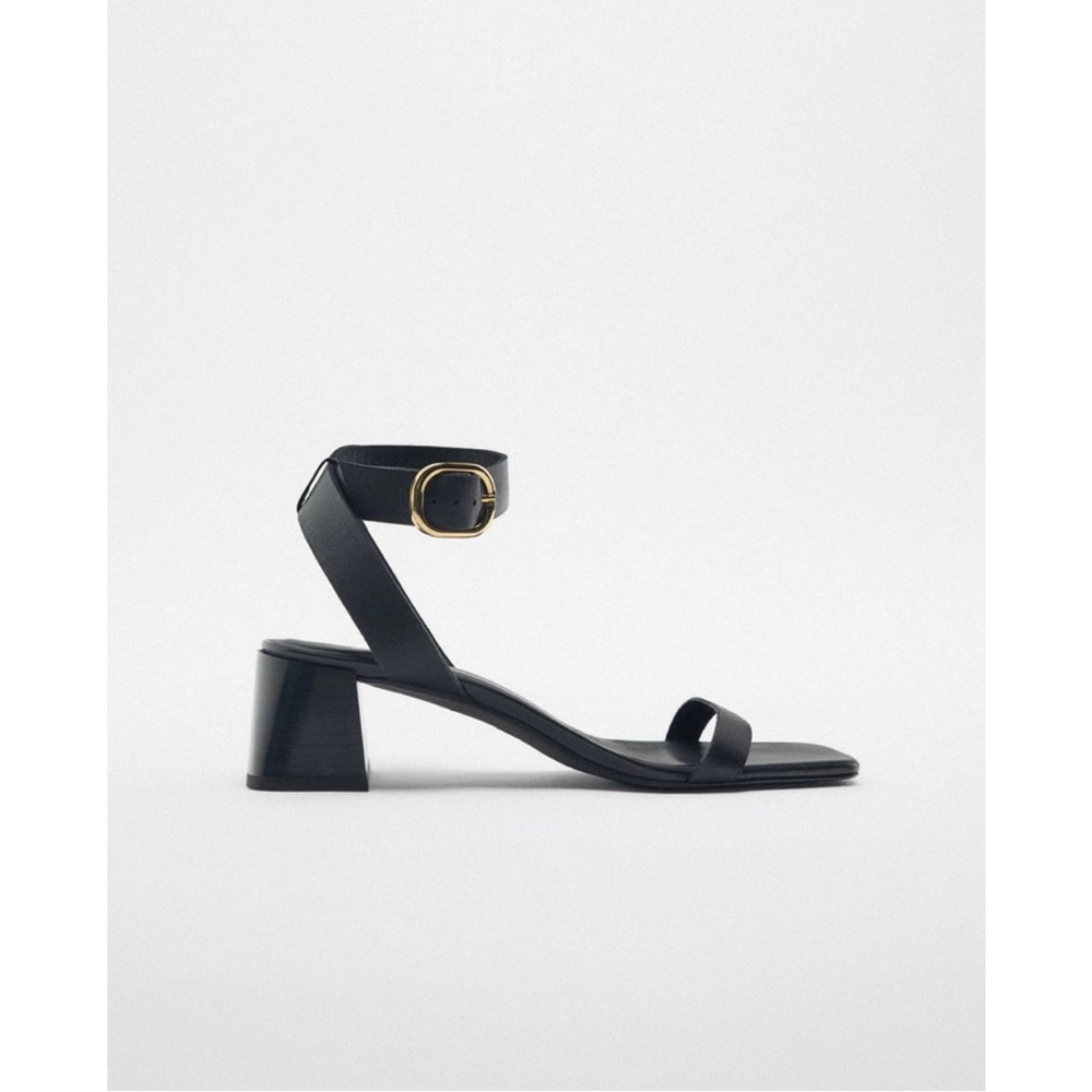 Zara LEATHER MID-HEIGHT HEEL SANDALS